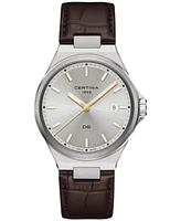 Certina Men's Swiss Ds-7 Brown Leather Strap Watch 39mm