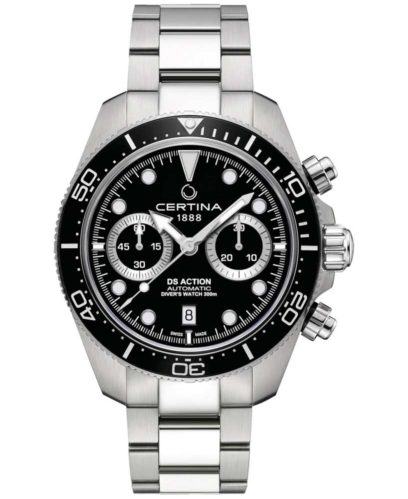 Certina Men's Swiss Automatic Chronograph Ds Action Stainless Steel Bracelet Watch 45mm