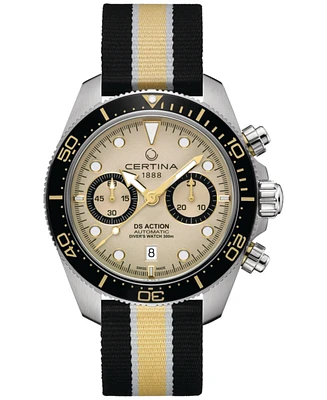 Certina Men's Swiss Automatic Chronograph Ds Action Multicolor Nylon Strap Watch 45mm