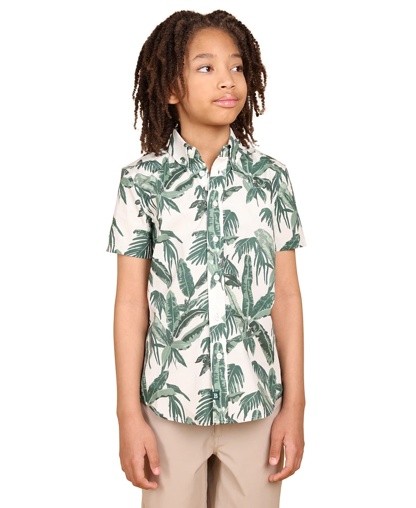 B By Brooks Brothers Big Boys Palm Tree Graphic Poplin Shirt