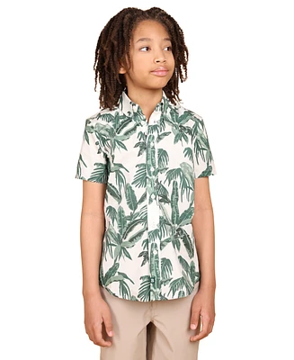 B By Brooks Brothers Big Boys Palm Tree Graphic Poplin Shirt
