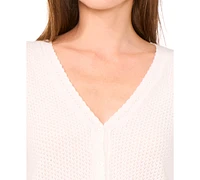 CeCe Women's Pointelle-Stitch Short-Sleeve V-Neck Cardigan
