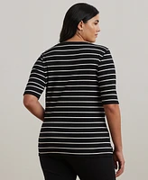 Lauren Ralph Plus Striped Cotton Boatneck T-Shirt