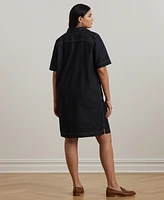 Women's Plus Short-Sleeve Denim Cotton Shift Dress
