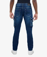 Raw X Men's Slim Fit Moto Rip Repair Cargo Jeans