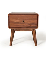 Modern Mid Century Walnut Nightstand with Single Drawer