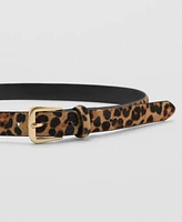 Mango Women's Leopard Leather Belt