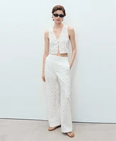 Mango Women's Straight-Fit Embroidered Cotton Pants