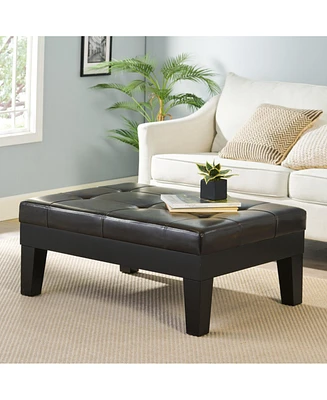 Elegant Storage Ottoman Brown Leather, Slide-Out Drawer, Hardwood Legs