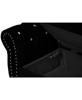Velvet Storage Ottoman Bench with Crystal Buckle and Solid Wood Legs