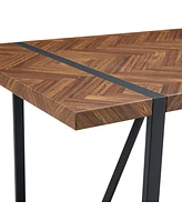 Retro Rectangular Dining Table - Textured Top, Black Metal Legs