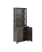 Wine Bar Cabinet with for Wine Glass Rack, Wood Frame Side Home Source Bar Cabinet and Hollow out Barn Design Wood Cabinet L26.75''W15.13''H66.1'' Cha