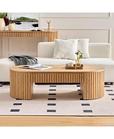 51" Oval Wood Coffee Table with Drawer, Mid-Century Modern Style