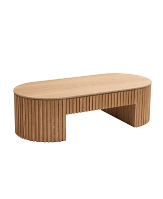 51" Oval Wood Coffee Table with Drawer, Mid-Century Modern Style