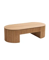 51" Oval Wood Coffee Table with Drawer, Mid-Century Modern Style