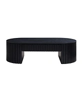 Mid-Century Modern Oval Wood Coffee Table with Drawer