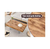Natural Style Mdf Coffee Table - 39.3"x21.6" with Tempered Glass Legs.Density Board Sticker,Reinforced Glass