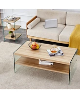 3-Tier Side Table & Coffee Table Set with Mdf Board and Tempered Glass