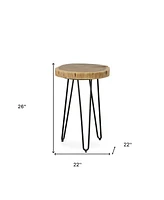 Iron and Solid Wood End Table – Round Accent with Industrial Charm Durability