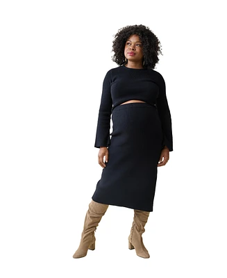 Ingrid + Isabel Maternity Two Piece Sweater Midi Skirt Set Black Xl