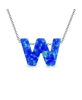 Bling Jewelry Blue Celestial Crescent Opal Pendant Necklace Letter W Sterling Silver Initials