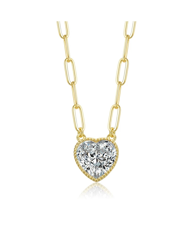 Heart Bezel Set Clear Cubic Zirconia Solitaire Necklace