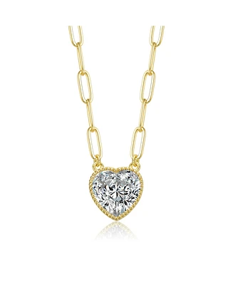 Heart Bezel Set Clear Cubic Zirconia Solitaire Necklace