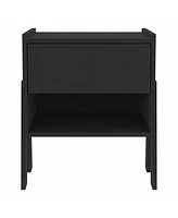 Rectangular One Drawer Nightstand with Wood Top for Bedroom Storage