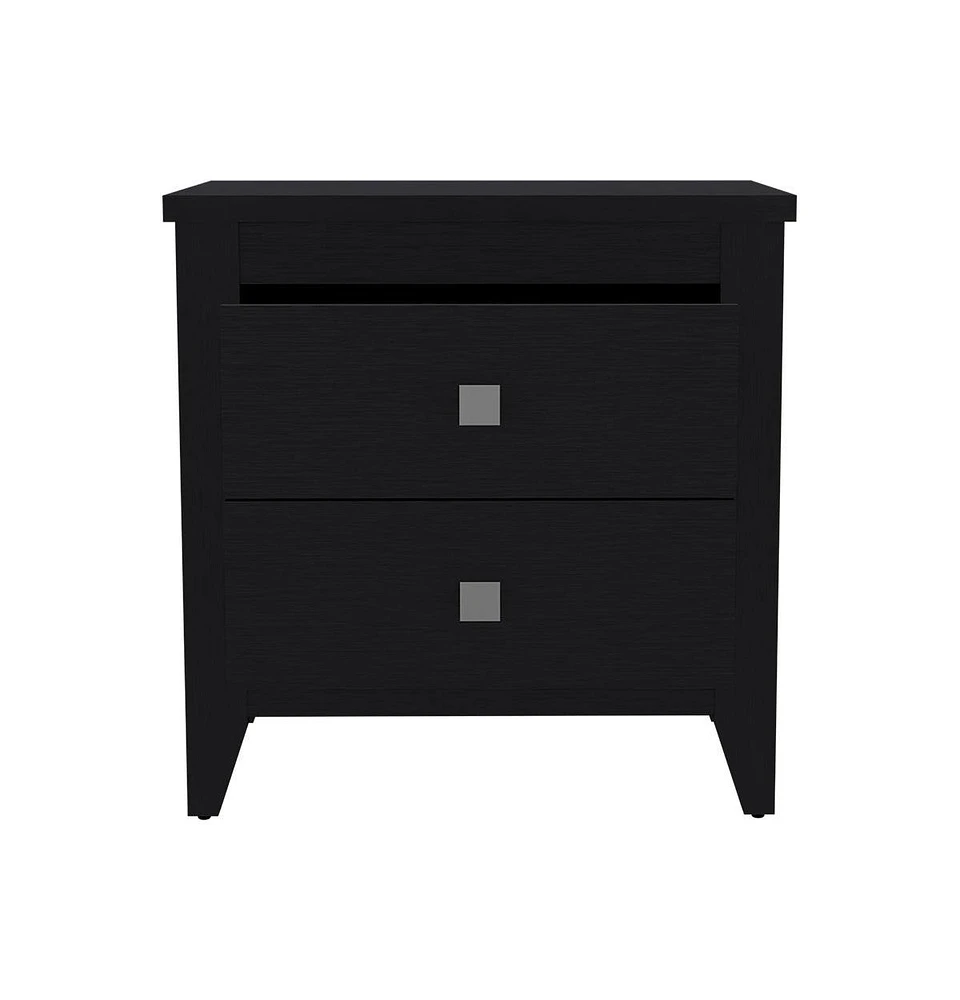 Two Drawer Faux Wood Nightstand – Compact & Functional Bedroom Organizer