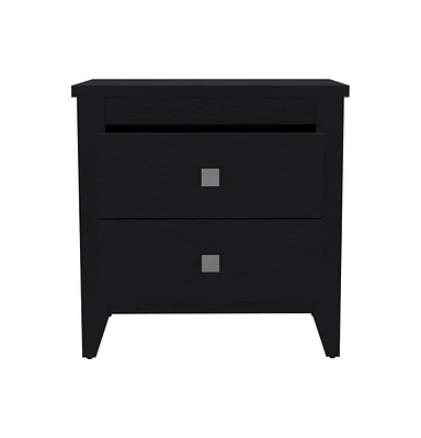 Two Drawer Faux Wood Nightstand – Compact & Functional Bedroom Organizer