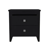 Two Drawer Faux Wood Nightstand – Compact & Functional Bedroom Organizer