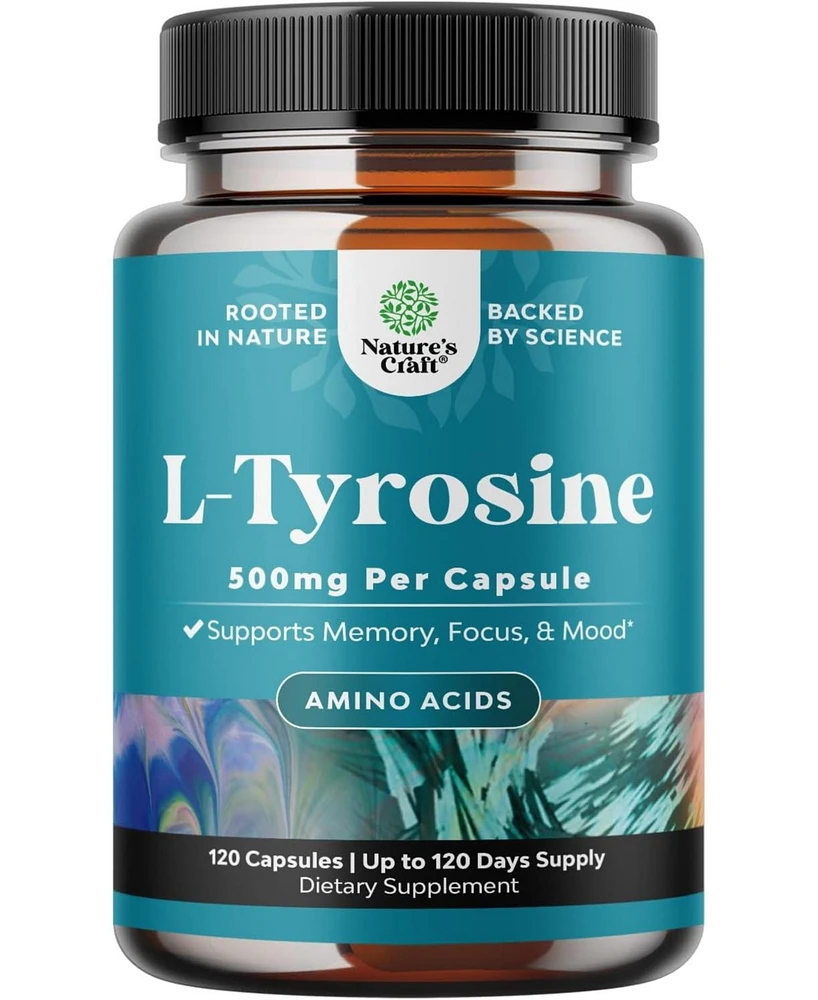 L-Tyrosine Capsule | High Strength L-Tyrosine Supplement | for Mental Energy, Mood, Focus, Attention & Cognition | 120ct