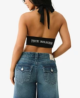 True Religion Women's Bandeau Halter Neck Crop Top