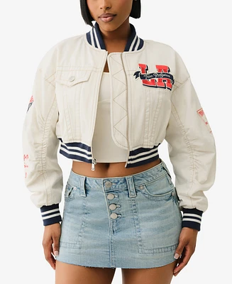 True Religion Women's Varsity Bomber Collar Jacket
