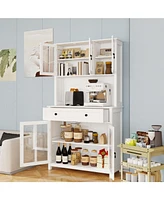 71" Pantry Cabinet w/ Microwave Counter, Adjustable Shelves - White