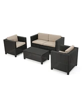 4-Piece Outdoor Wicker Sofa Set with Cushions & Coffee Table