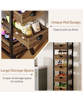Tribesigns Wood Fruit and Vegetable Storage Rack Set of 2, 5-Tier Narrow Snack Stand Kitchen Stand Fruit Basket, Pull-Out Utility Organizer for Kitche