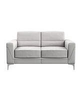 63" Light Grey And Silver Faux Leather Loveseat