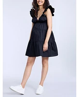 Motherhood Maternity V Neck Flutter Sleeve Tiered Mini Dress