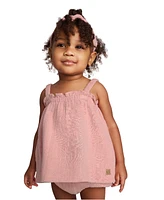 Calvin Klein Baby Girls 2-Piece Gauze Sunsuit and Matching Headband Set