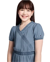 Tommy Hilfiger Big Girls Denim Wrap Front Short Sleeve Dress