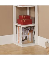 Kings Brand Furniture - Whiteley Wood Wall Corner 5 Tier Bookshelf Display Stand, White