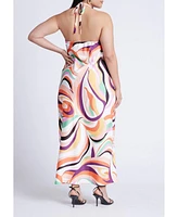 Eloquii Plus Tie Neck Printed Maxi Dress