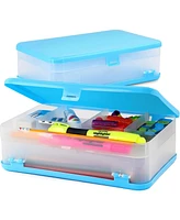 Enday Pencil Box Pink, Large Capacity Plastic Double Deck School Supply Box with 12 Compartments, Plastic Pencil Box with Snap-Tight Lid, Hard Pencil