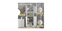 64.5 Inches Tall Bathroom Storage Cabinet with Frost Glass Doors and Shelves