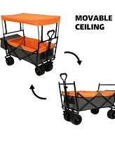 480Lbs Collapsible Wagon with Canopy, 7" All-Terrain Wheels, Orange