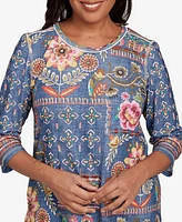 Alfred Dunner Petite El Paso Mixed Pattern Floral Patch Top