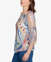 Alfred Dunner Petite El Paso Printed Leaf Textured Top with Necklace