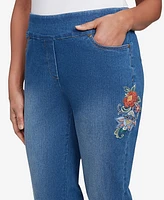Alfred Dunner Petite El Paso Floral Vine Embroidered Denim Ankle Pants
