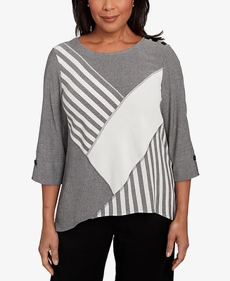 Alfred Dunner Petite Santa Barbara Diagonal Spliced Stripe Top